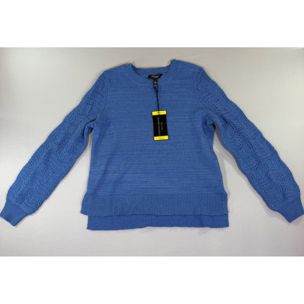 Christian Siriano Womens Crewneck Sweater Blue Preppy Lightweight Medium NEW